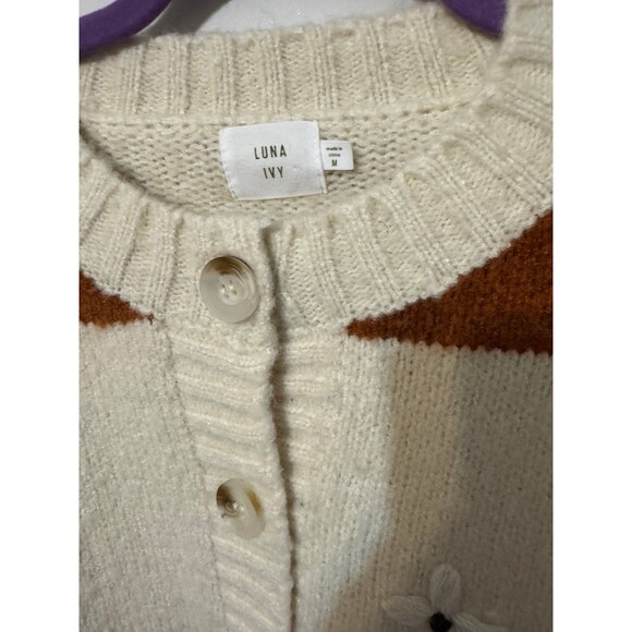 LUNA IVY ANTHROPOLOGIE DOEN STYLE CHUNKY COLORBLOCK CARDIGAN medium nwot - Picture 2 of 5